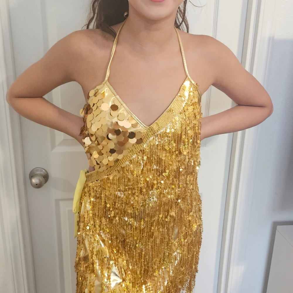 Gold Sequin Halter Dress